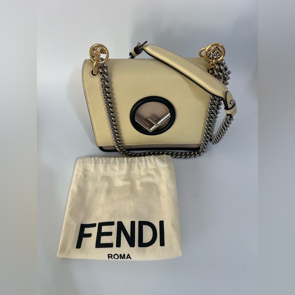 Fendi Kan Tri Color Yellow Beige Blue Chain Strap Authentic - Picture 16 of 16